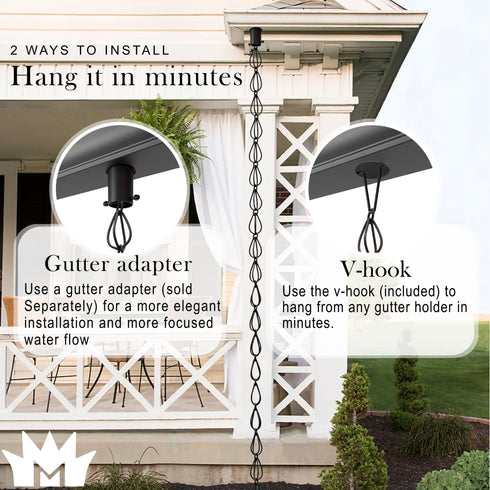 Aluminum Teardrop Rain Chain Replacement Downspout for Gutters, Black Powder Coated